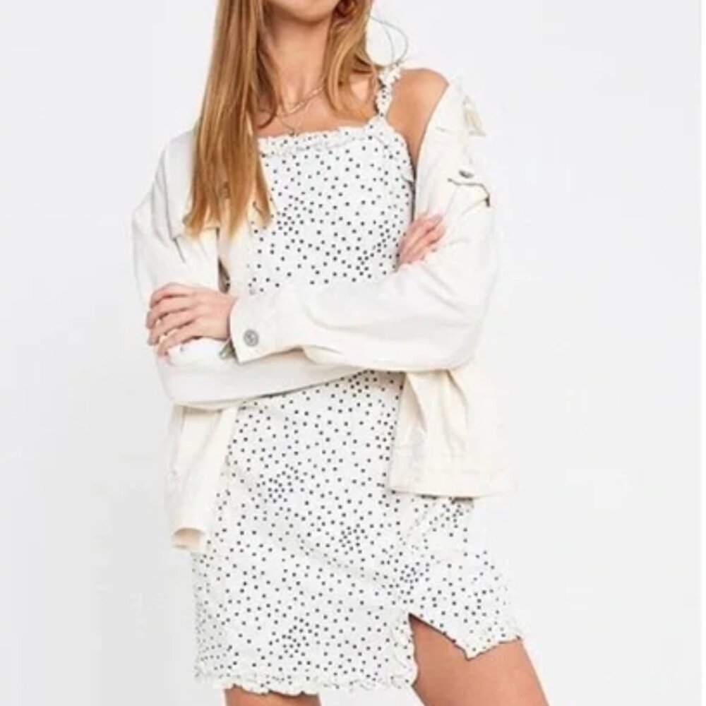 Urban Outfitters UO Wren Dotted Linen Ruffle Mini Dress Size Medium linen blend